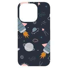 Space Background Illustration With Stars And Rocket Seamless Vector Pattern Iphone 14 Pro Black Uv Print Case by uniart180623