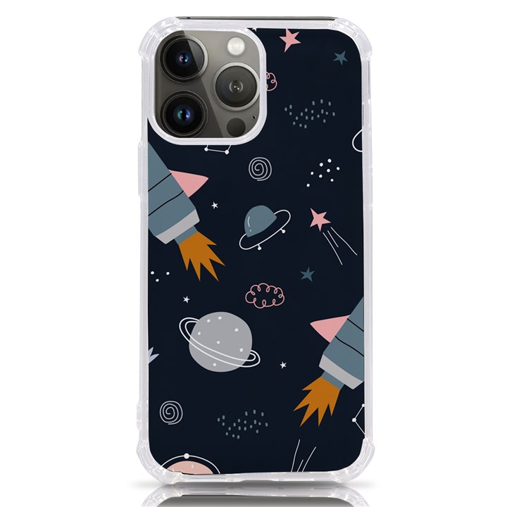 Space Background Illustration With Stars And Rocket Seamless Vector Pattern iPhone 13 Pro Max TPU UV Print Case