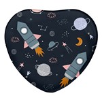 Space Background Illustration With Stars And Rocket Seamless Vector Pattern Heart Glass Fridge Magnet (4 pack) Front