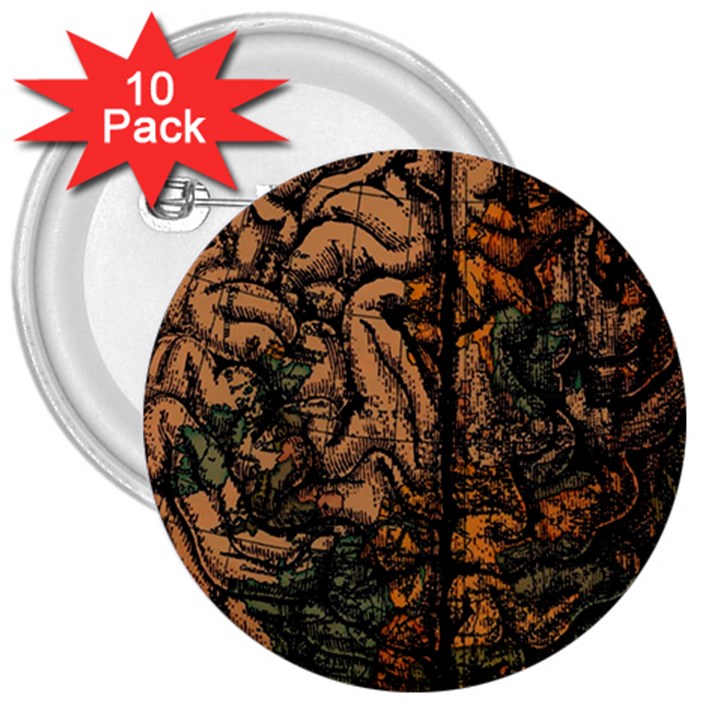 Always On My Mind Tobe Map Places Travel Vintage 3  Buttons (10 pack) 