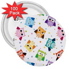 Owl Bird 3  Buttons (100 Pack) 