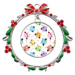 Owl Bird Metal X mas Wreath Ribbon Ornament by uniart180623