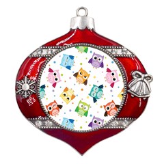 Owl Bird Metal Snowflake And Bell Red Ornament by uniart180623