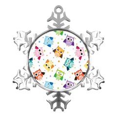 Owl Bird Metal Small Snowflake Ornament by uniart180623