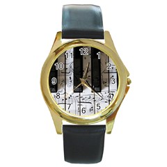 Music Piano Instrument Sheet Round Gold Metal Watch by uniart180623