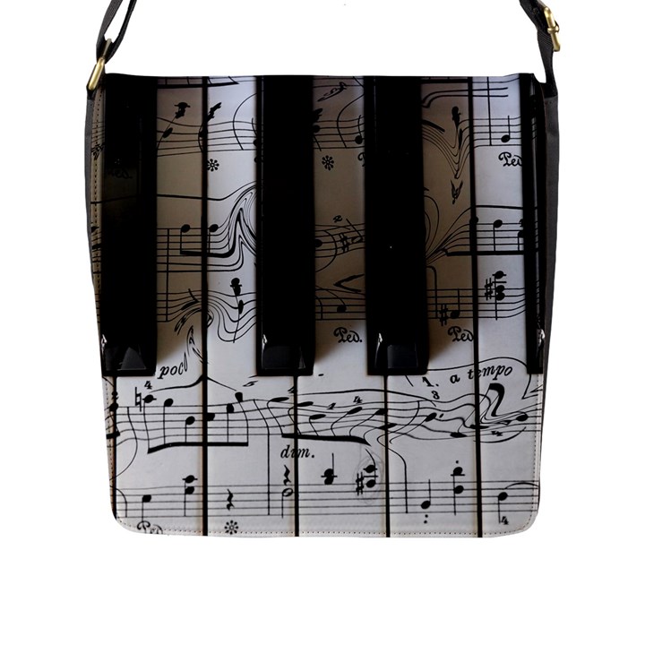 Music Piano Instrument Sheet Flap Closure Messenger Bag (L)