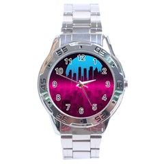 Futuristic Cityscape Stainless Steel Analogue Watch by uniart180623