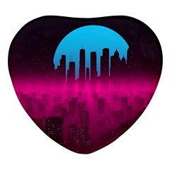 Futuristic Cityscape Heart Glass Fridge Magnet (4 Pack)