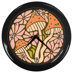 Mushrooms And Flowers Wall Clock (black) by Givinglala