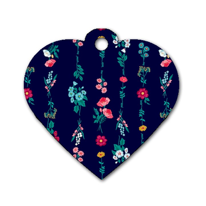 Flowers Pattern Bouquets Colorful Dog Tag Heart (Two Sides)