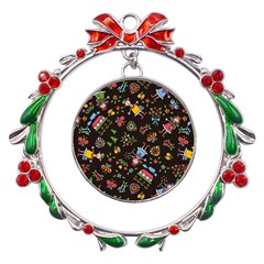 Cartoon Texture Metal X mas Wreath Ribbon Ornament