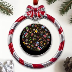 Cartoon Texture Metal Red Ribbon Round Ornament