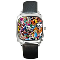 Cartoon Explosion Cartoon Characters Funny Square Metal Watch by uniart180623