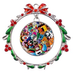 Cartoon Explosion Cartoon Characters Funny Metal X mas Wreath Ribbon Ornament