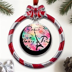 From Paris Abstract Art Pattern Metal Red Ribbon Round Ornament by uniart180623