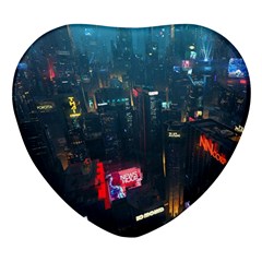 Cityscape Digital Art Heart Glass Fridge Magnet (4 Pack)