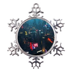 Cityscape Digital Art Metal Large Snowflake Ornament