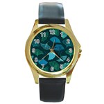 Pattern Plant Abstract Round Gold Metal Watch Front