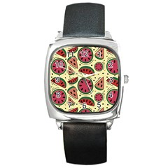 Watermelon Pattern Slices Fruit Square Metal Watch by uniart180623