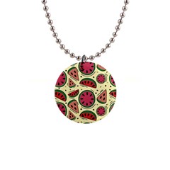 Watermelon Pattern Slices Fruit 1  Button Necklace by uniart180623