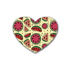 Watermelon Pattern Slices Fruit Rubber Coaster (heart) by uniart180623