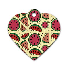 Watermelon Pattern Slices Fruit Dog Tag Heart (two Sides) by uniart180623