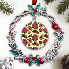 Watermelon Pattern Slices Fruit Metal X mas Wreath Holly Leaf Ornament by uniart180623