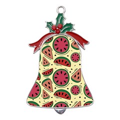 Watermelon Pattern Slices Fruit Metal Holly Leaf Bell Ornament