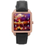 Phoenix Bird Rose Gold Leather Watch  Front