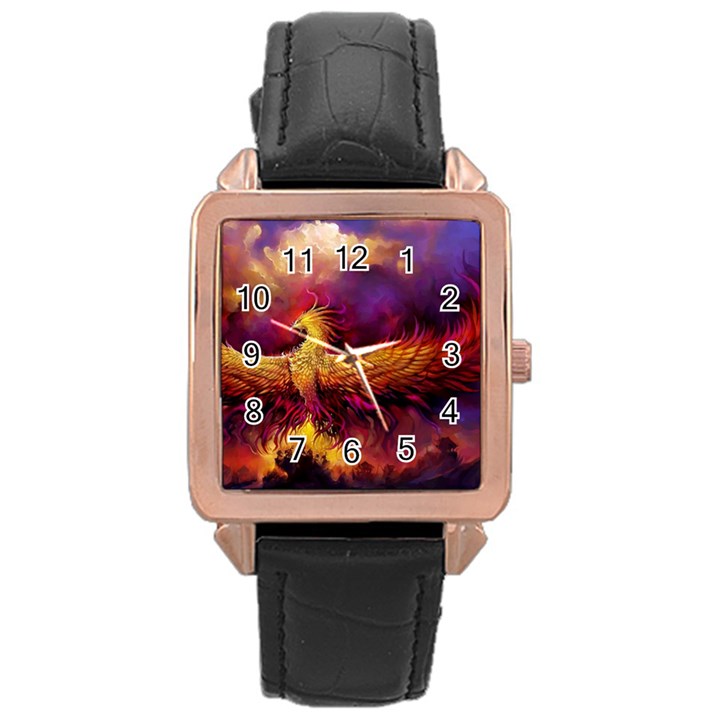 Phoenix Bird Rose Gold Leather Watch 