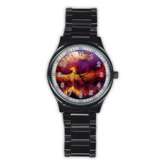 Phoenix Bird Stainless Steel Round Watch by uniart180623