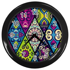 Ethnic Pattern Abstract Wall Clock (black) by uniart180623