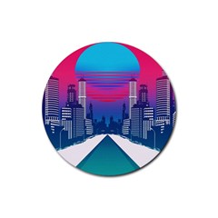 Retro Cityscape Artist Artwork Digital Art Rubber Coaster (round) by uniart180623