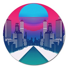 Retro Cityscape Artist Artwork Digital Art Magnet 5  (round) by uniart180623