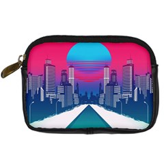 Retro Cityscape Artist Artwork Digital Art Digital Camera Leather Case by uniart180623