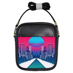 Retro Cityscape Artist Artwork Digital Art Girls Sling Bag by uniart180623