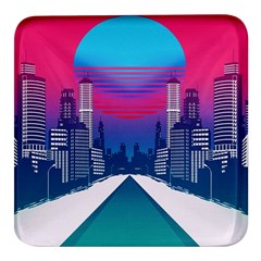 Retro Cityscape Artist Artwork Digital Art Square Glass Fridge Magnet (4 Pack)