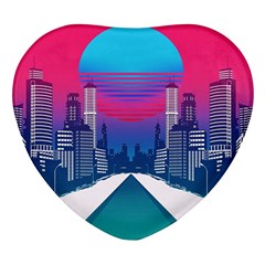 Retro Cityscape Artist Artwork Digital Art Heart Glass Fridge Magnet (4 Pack)