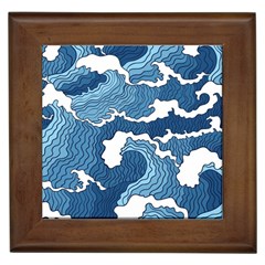 Waves Aesthetics Illustration Japanese Framed Tile by uniart180623