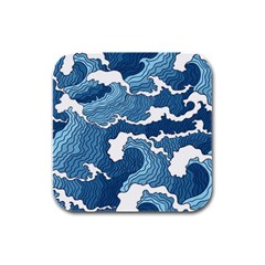 Waves Aesthetics Illustration Japanese Rubber Square Coaster (4 Pack) by uniart180623