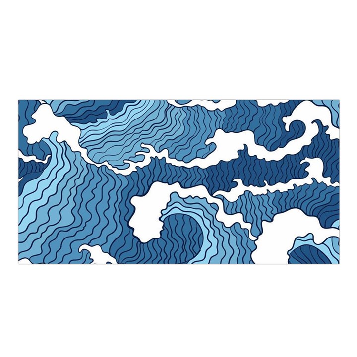 Waves Aesthetics Illustration Japanese Satin Shawl 45  x 80 