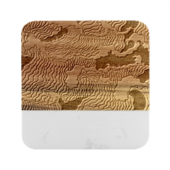 Waves Aesthetics Illustration Japanese Marble Wood Coaster (square) by uniart180623