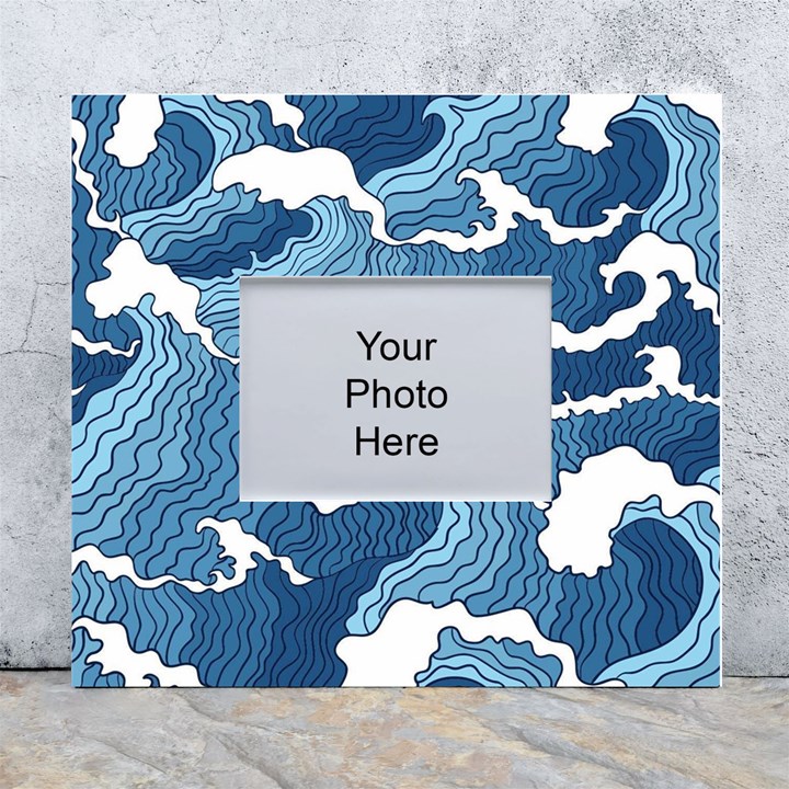 Waves Aesthetics Illustration Japanese White Wall Photo Frame 5  x 7 