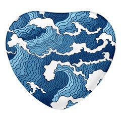 Waves Aesthetics Illustration Japanese Heart Glass Fridge Magnet (4 Pack)