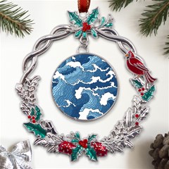 Waves Aesthetics Illustration Japanese Metal X mas Wreath Holly Leaf Ornament