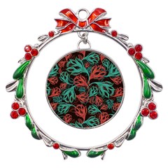 Flower Patterns Ornament Pattern Metal X mas Wreath Ribbon Ornament by uniart180623