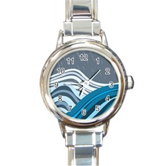 Waves Ink Abstract Texture Art Round Italian Charm Watch