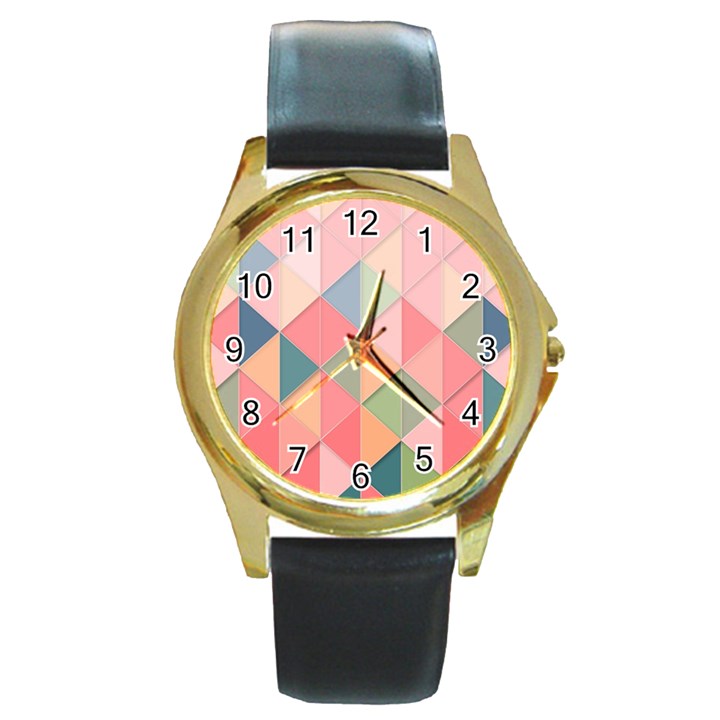 Background Geometric Triangle Round Gold Metal Watch