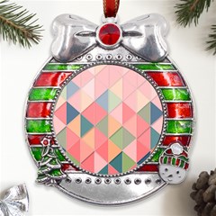 Background Geometric Triangle Metal X mas Ribbon With Red Crystal Round Ornament by uniart180623