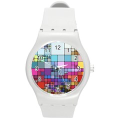 To Dye Abstract Visualization Round Plastic Sport Watch (m) by uniart180623